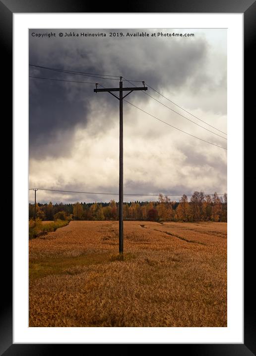 Telephone Pole Under The Heavy Clouds Framed Mounted Print by Jukka Heinovirta