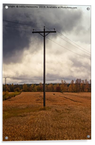 Telephone Pole Under The Heavy Clouds Acrylic by Jukka Heinovirta