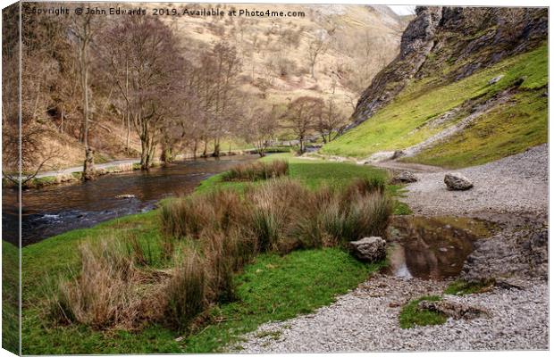 The River Dove, Dovedale  Canvas Print by John Edwards