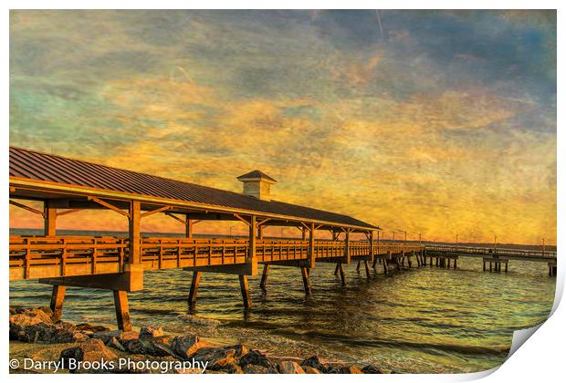 Empty Pier at Sunrise Print by Darryl Brooks