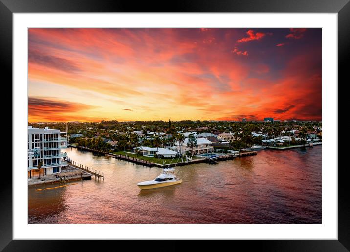 Fishing Boat at Sunset Framed Mounted Print by Darryl Brooks