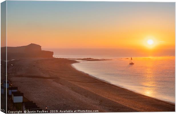 Sunrise over the beach at Budleigh Salterton Canvas Print by Justin Foulkes