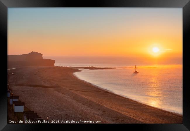 Sunrise over the beach at Budleigh Salterton Framed Print by Justin Foulkes