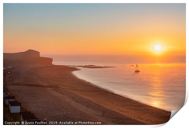 Sunrise over the beach at Budleigh Salterton Print by Justin Foulkes