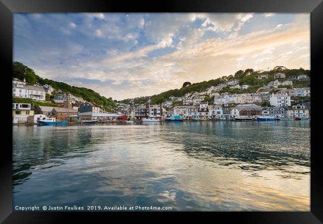 Sunset over Looe harbour, Cornwall  Framed Print by Justin Foulkes