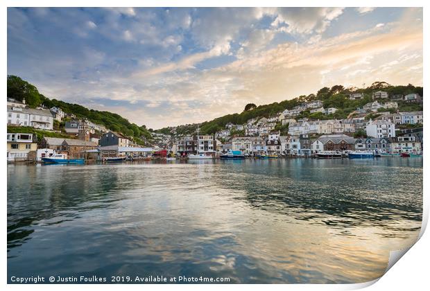 Sunset over Looe harbour, Cornwall  Print by Justin Foulkes