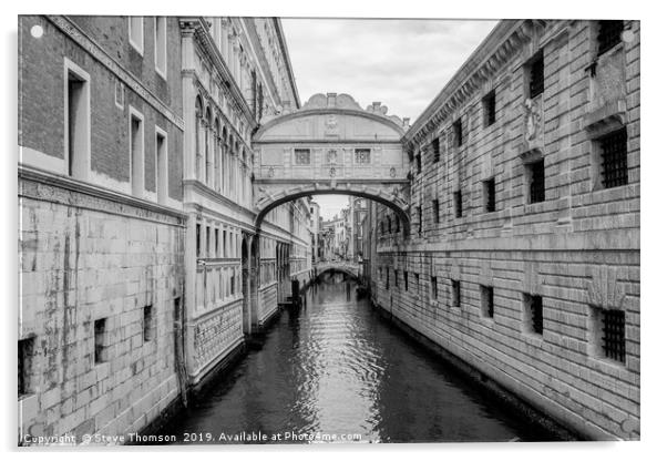 Bridge of Sighs Venice Monochrome Acrylic by Steve Thomson