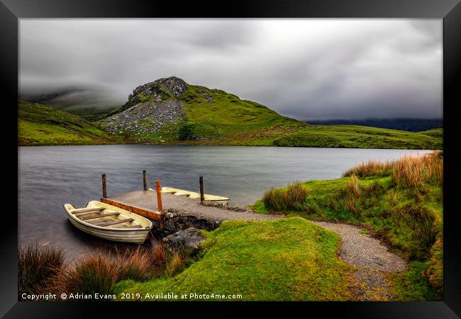 Llyn y Dywarchen, Rhyd Ddu Snowdonia Framed Print by Adrian Evans