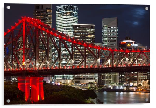 Story Bridge lit after dark, Brisbane. Acrylic by Andrew Michael