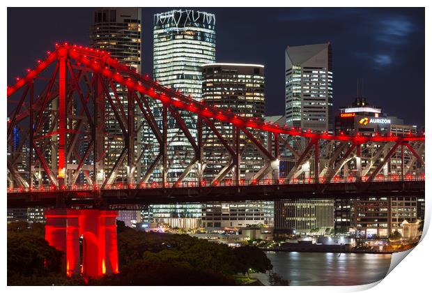 Story Bridge lit after dark, Brisbane. Print by Andrew Michael