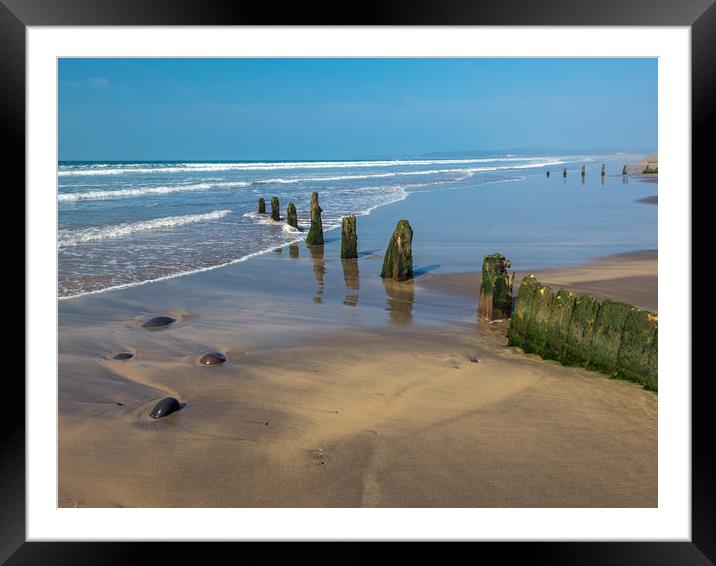 Weathered groynes at Westward Ho! beach in Devon Framed Mounted Print by Tony Twyman