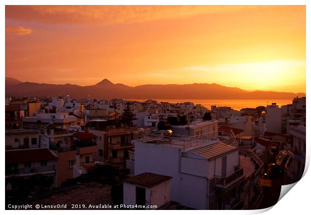 Sunset over Heraklion, Crete, Greece Print by Lensw0rld 