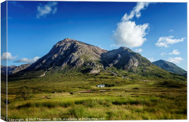 Blue skies over over Stob Dearg Canvas Print by Phill Thornton