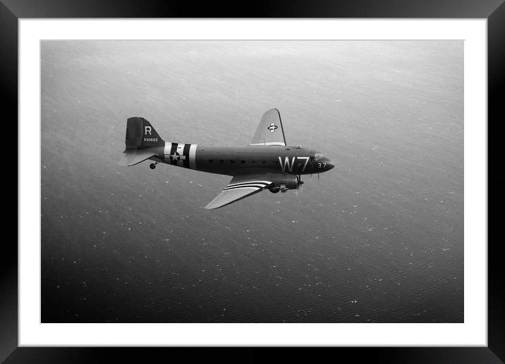 C-47 Skytrain over the Channel B&W version Framed Mounted Print by Gary Eason