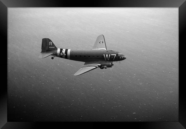 C-47 Skytrain over the Channel B&W version Framed Print by Gary Eason
