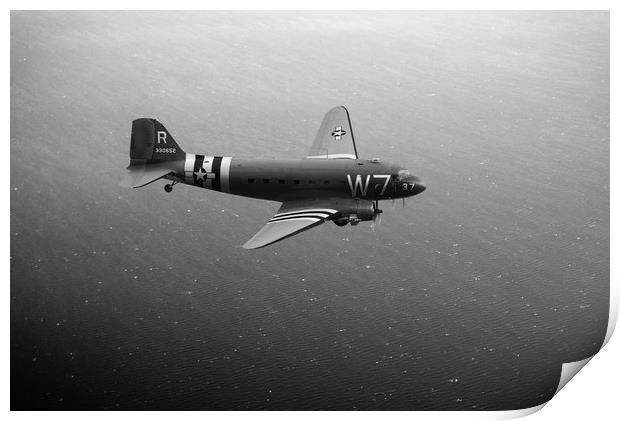 C-47 Skytrain over the Channel B&W version Print by Gary Eason