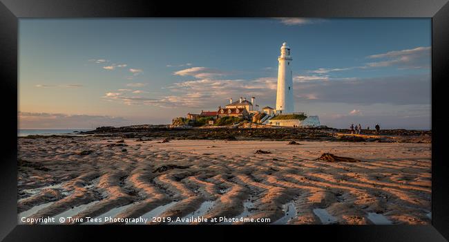 St Marys Lighthouse and Sand Ripples  Framed Print by Tyne Tees Photography