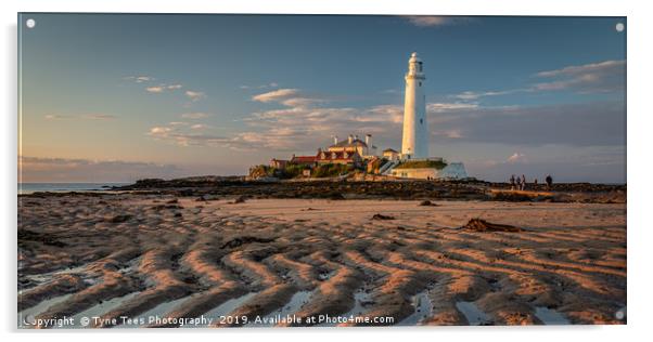 St Marys Lighthouse and Sand Ripples  Acrylic by Tyne Tees Photography