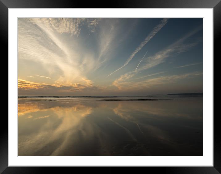 Devon beach Sunset on a reflective Westward Ho!  Framed Mounted Print by Tony Twyman