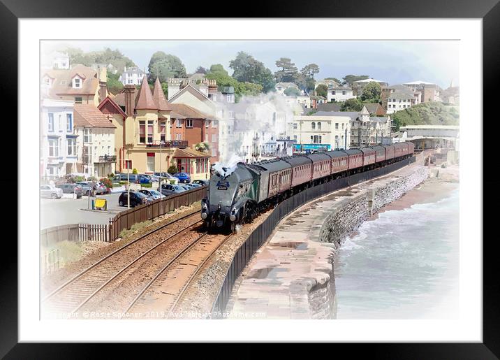 Steam train passing through Dawlish in South Devon Framed Mounted Print by Rosie Spooner