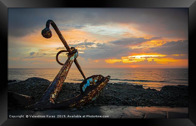 Sunset and Anchor Framed Print by Valentinas Kuras