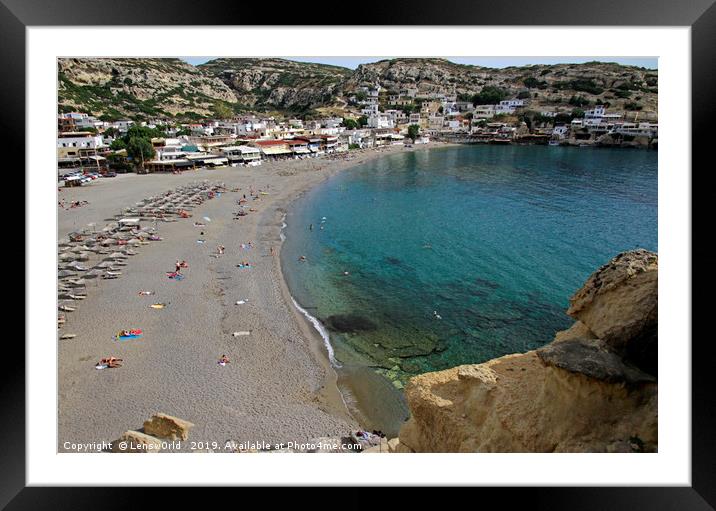 View over the turquoise waters of Matala, Crete Framed Mounted Print by Lensw0rld 