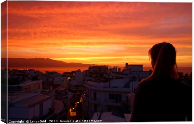 Girl watching the sunset in Heraklion, Crete, Gree Canvas Print by Lensw0rld 