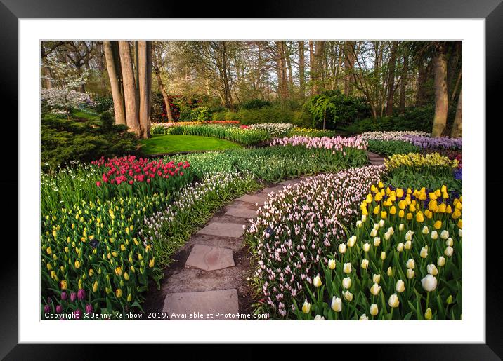 Pathway through Colorful Flowerbeds in Keukenhof Framed Mounted Print by Jenny Rainbow