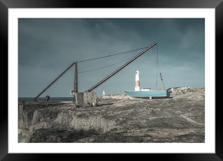 Stone quarry crane at Portland Bill Framed Mounted Print by Andrew Michael