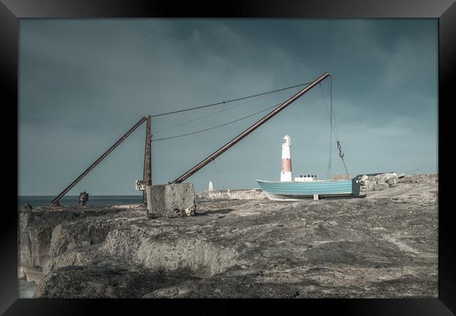 Stone quarry crane at Portland Bill Framed Print by Andrew Michael