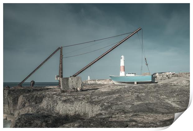 Stone quarry crane at Portland Bill Print by Andrew Michael