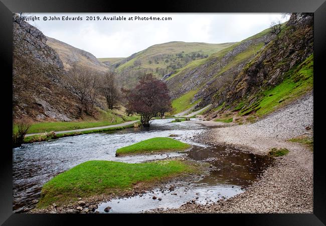 Islands in the stream, Dovedale Framed Print by John Edwards