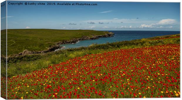 West Pentire ,Red poppies and Corn Marigold  Canvas Print by kathy white