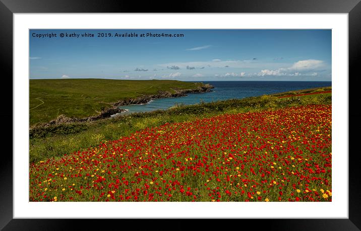 West Pentire ,Red poppies and Corn Marigold  Framed Mounted Print by kathy white