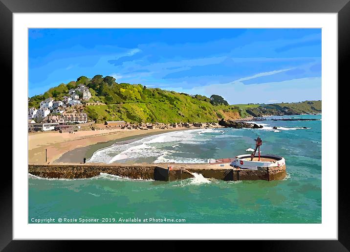 Looe Beach and The Banjo Pier in Cornwall Framed Mounted Print by Rosie Spooner