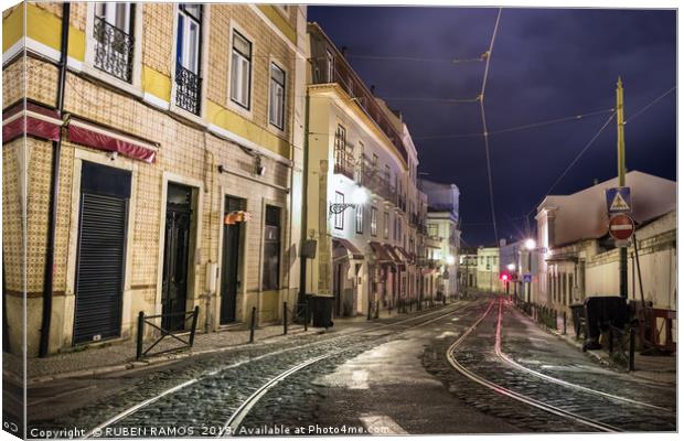 An old stone street in Lisbon at night. Canvas Print by RUBEN RAMOS