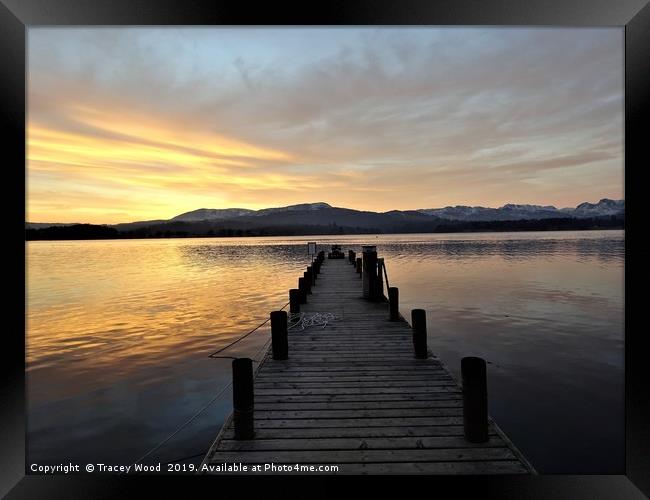   Jetty on Lake Windermere  at Sunset              Framed Print by Tracey Wood