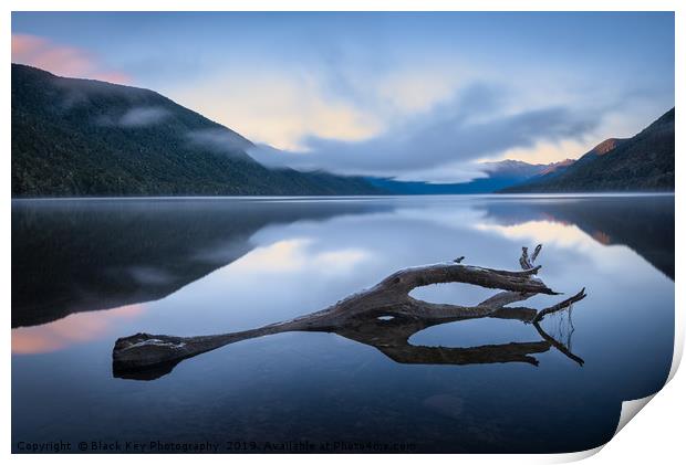 Sunrise at Lake Rotoroa, New Zealand Print by Black Key Photography