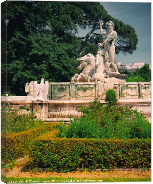The Fountain of Neptune - Tree background Canvas Print by Claudio Lepri
