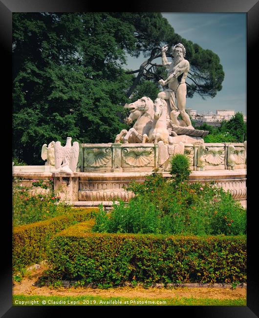 The Fountain of Neptune - Tree background Framed Print by Claudio Lepri
