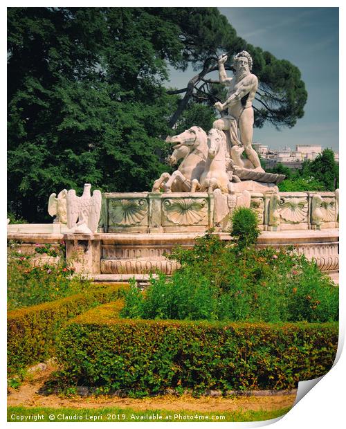 The Fountain of Neptune - Tree background Print by Claudio Lepri