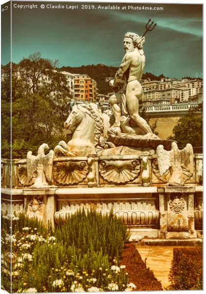 The Fountain of Neptune -  City background Canvas Print by Claudio Lepri