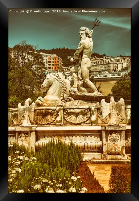The Fountain of Neptune -  City background Framed Print by Claudio Lepri