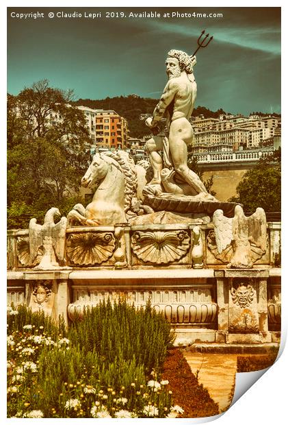 The Fountain of Neptune -  City background Print by Claudio Lepri