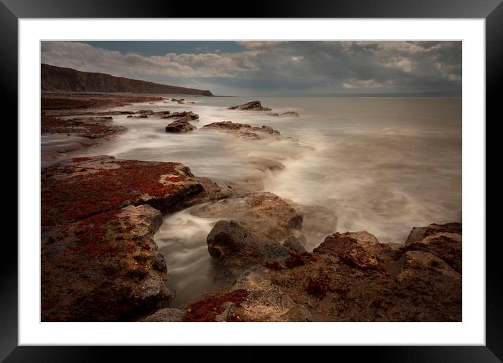 Dramatic sea at Monknash beach Framed Mounted Print by Leighton Collins