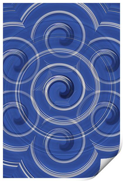 Blue & silver swirl Print by kelly Draper