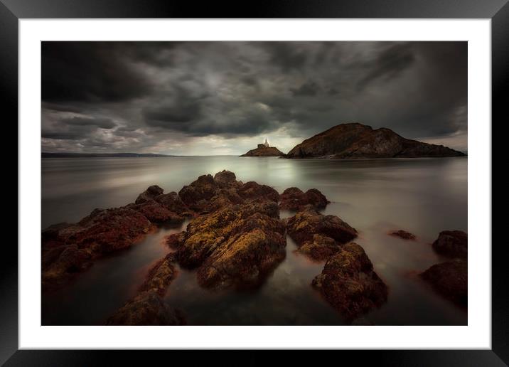 Storm clouds over Mumbles lighthouse Framed Mounted Print by Leighton Collins