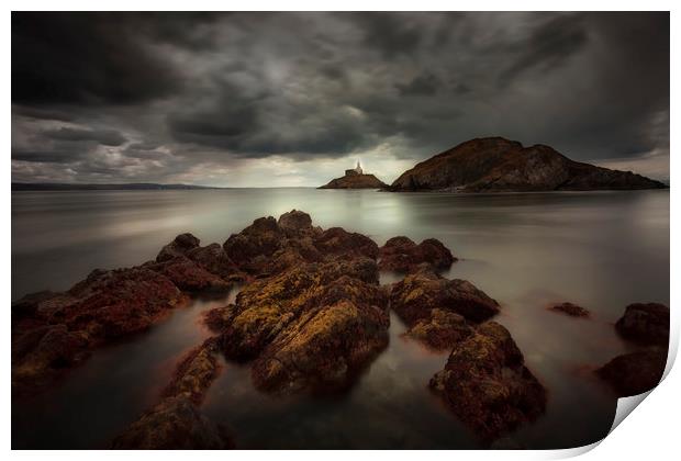 Storm clouds over Mumbles lighthouse Print by Leighton Collins