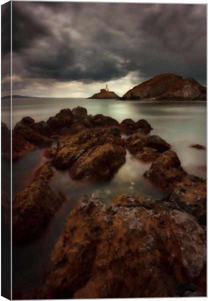 Dramatic weather over Mumbles lighthouse Canvas Print by Leighton Collins