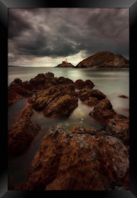 Dramatic weather over Mumbles lighthouse Framed Print by Leighton Collins